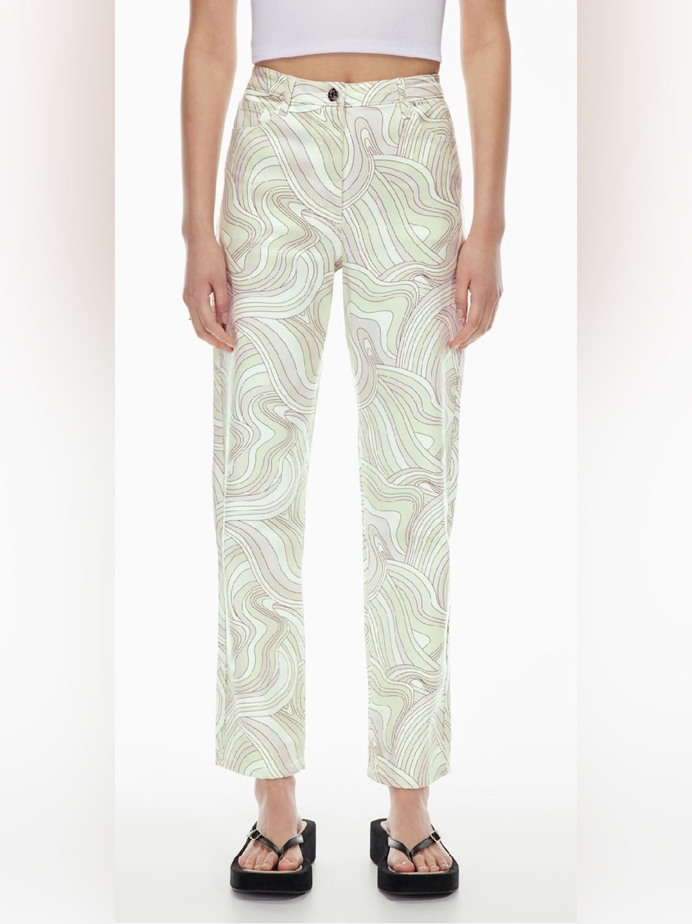 Wilfred Free Green & Purple Swirl Cotton Twill High-Rise Straight Pants Size 2